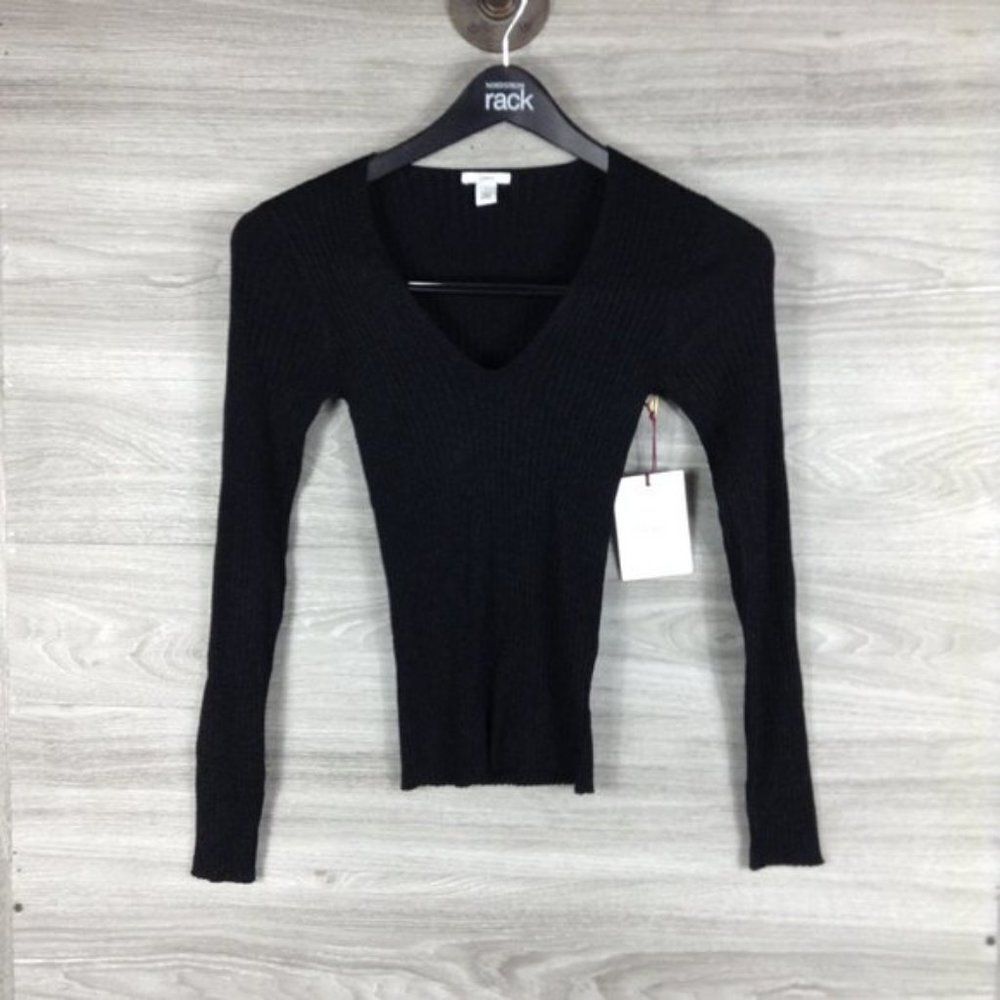 Lewit Black Glitter Ribbed V Neck Sweater size M